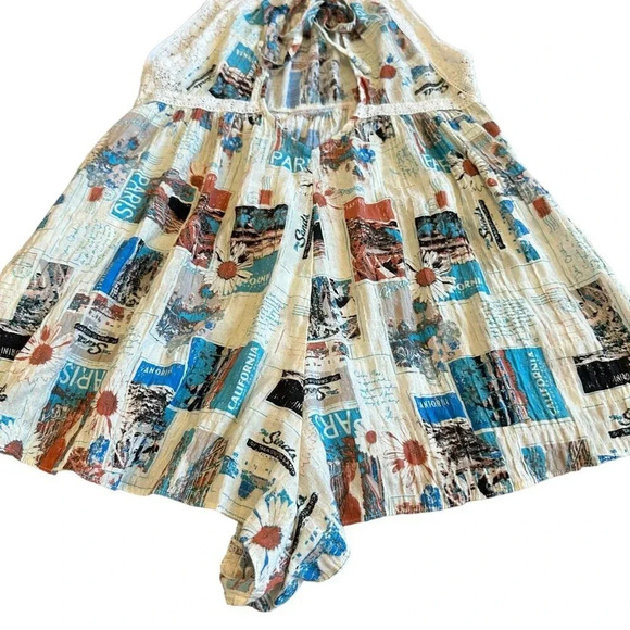 Urban Outfitters Travel Print Shorts Romper Open Tie Back Flowy Size Small Women - Picture 10 of 12